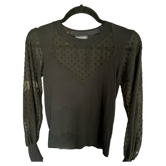Topshop Tops - Topshop lightweight sweater sheer sleeves sweetheart neckline black size 6